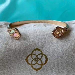 VGUC Kendra Scott Llana cuff bracelet in rose gold with iridescent peach stones